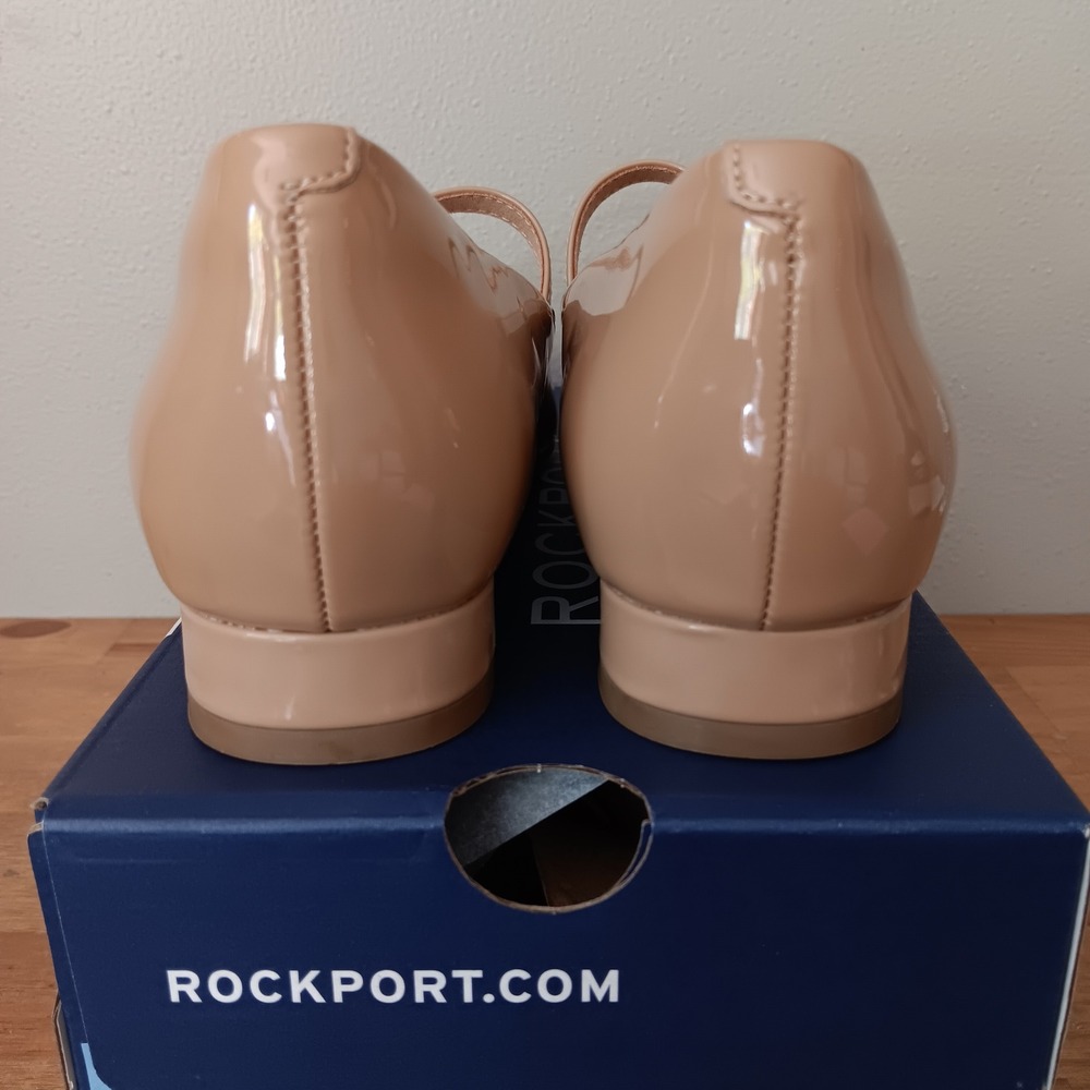 Rockport Taren2 Mary Jane Women 8 Natural Beige Patent Pointed Toe Flat NWB - Picture 4 of 8
